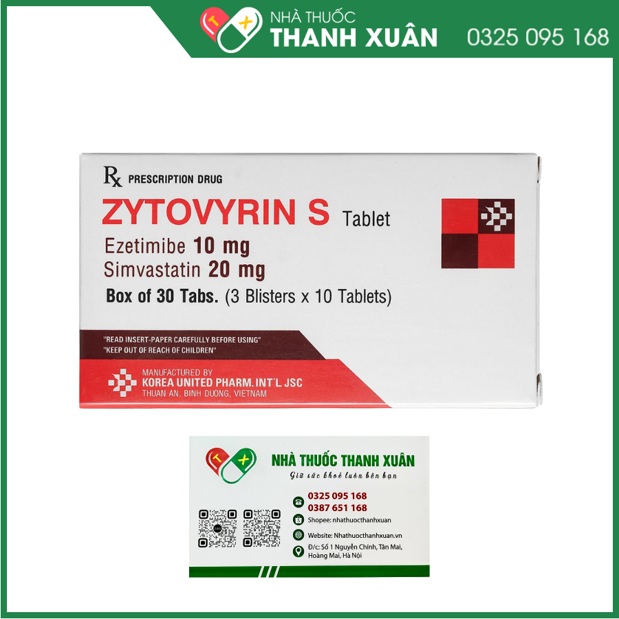 Zytovyrin S điều trị tăng cholesterol máu nguyên phát và rối loạn lipid (3 vỉ x 10 viên)